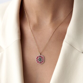 Kırmızı Mineli Pusula Kolye - Alen (1)