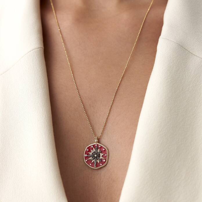 Kırmızı Mineli Pusula Kolye - 3