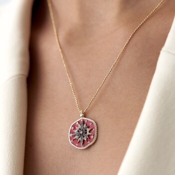 Kırmızı Mineli Pusula Kolye - 4