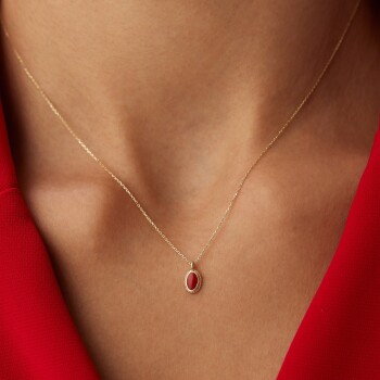 Kırmızı Mineli Vintage Kolye - Alen