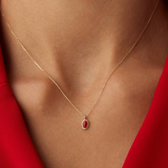 Kırmızı Mineli Vintage Kolye - 1