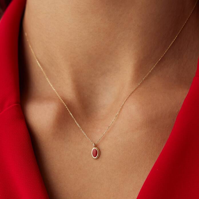 Kırmızı Mineli Vintage Kolye - 2