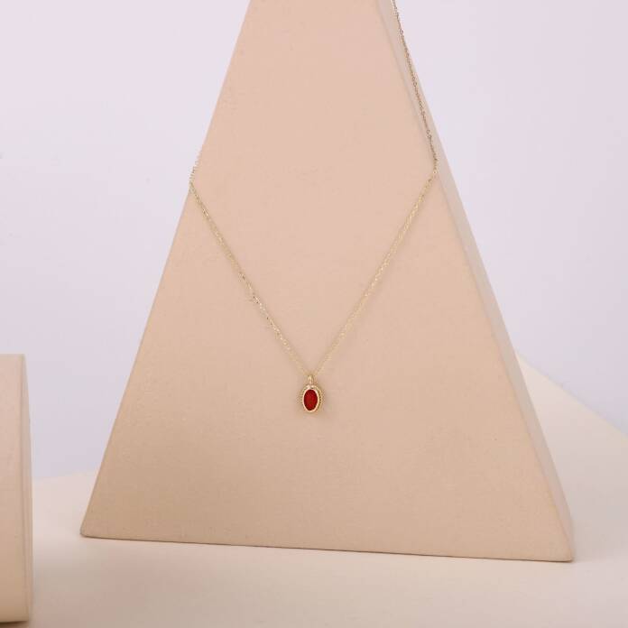 Kırmızı Mineli Vintage Kolye - 3