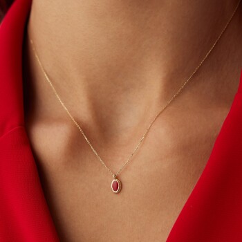 Kırmızı Mineli Vintage Kolye - Alen (1)