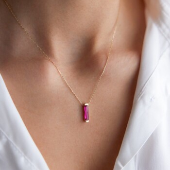 Kırmızı Rectangle Kolye - Rayna