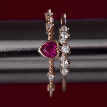 Kırmızı Taşlı Kalp İkili Yüzük - 2