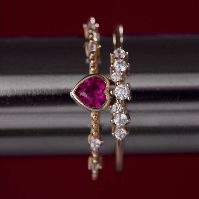 Kırmızı Taşlı Kalp İkili Yüzük - 2