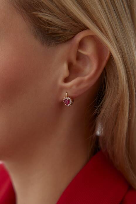 Kırmızı Taşlı Kalp Küpe - 2