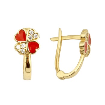 Kırmızı ve Beyaz Taş Yonca Çocuk Küpesi - Melike