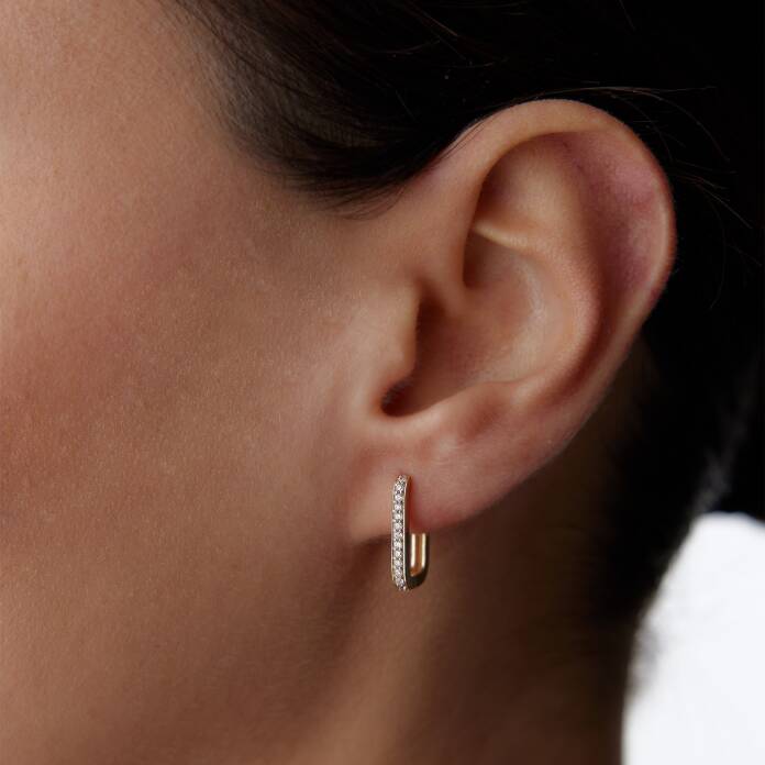 Kısa Oluklu Köşeli Taşlı Ataç Küpe - 1