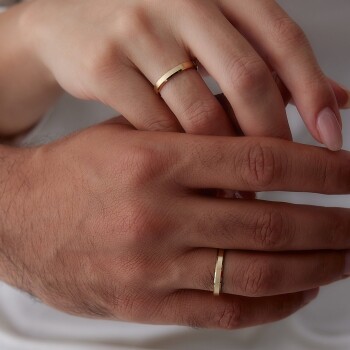 Köşeli Ortası Mat Çift Alyans - Tülay Alyans