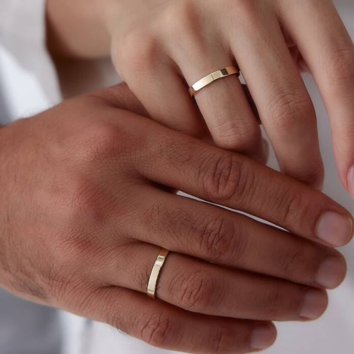 Köşeli Parlak Çift Alyans - 1