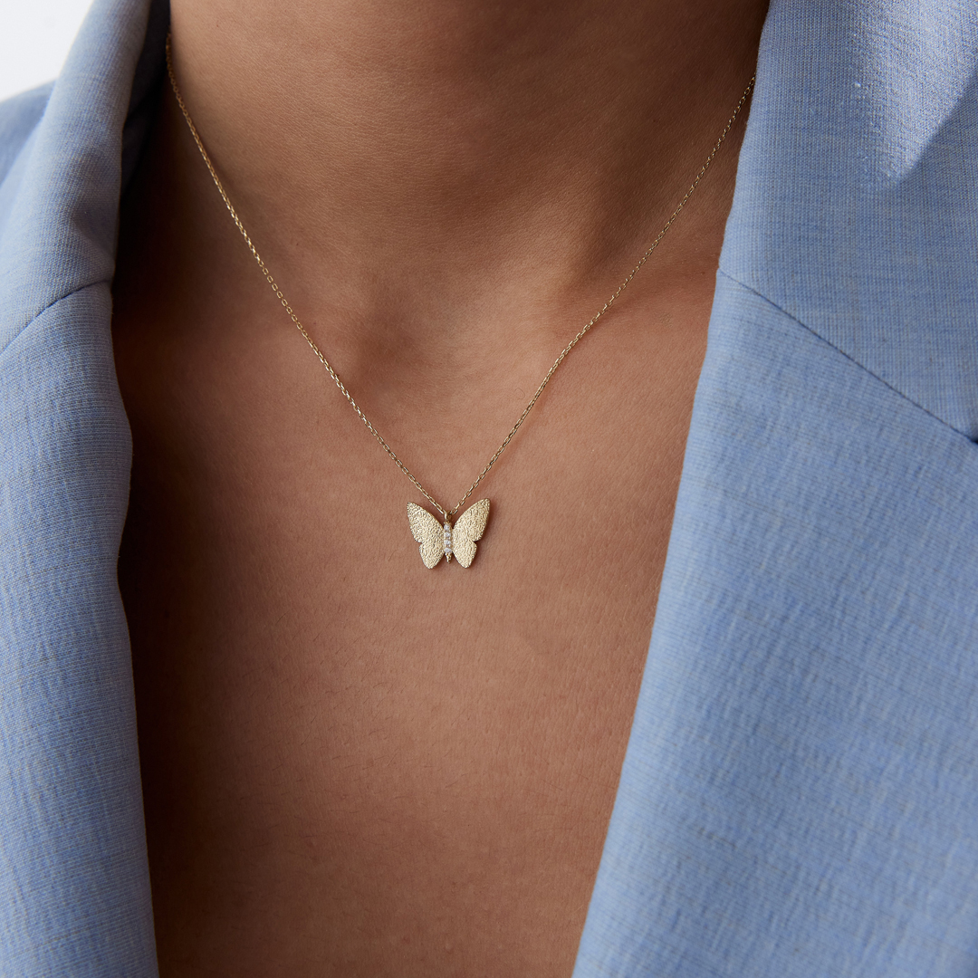 Kumlu Taşlı Kelebek Kolye - 1