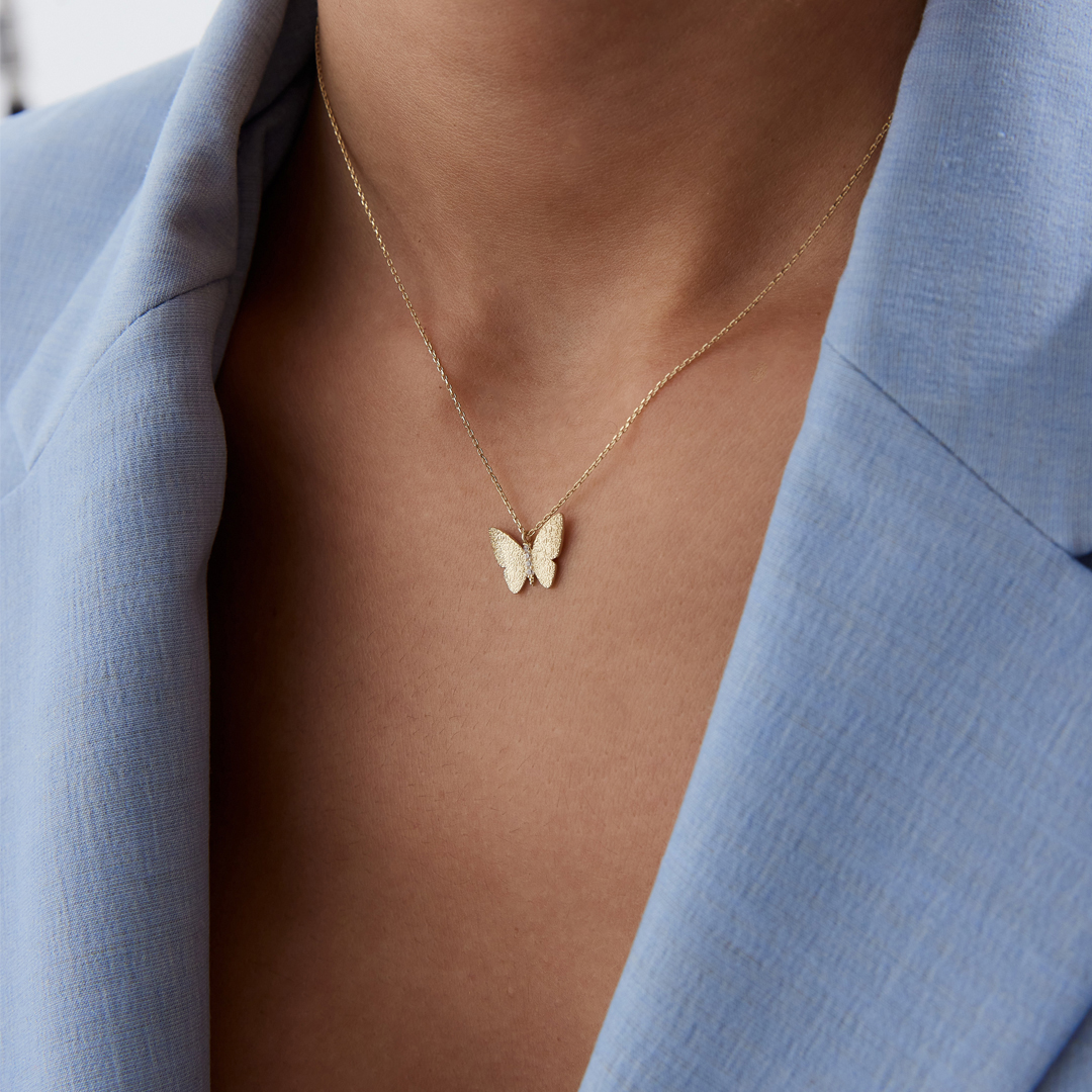 Kumlu Taşlı Kelebek Kolye - 2