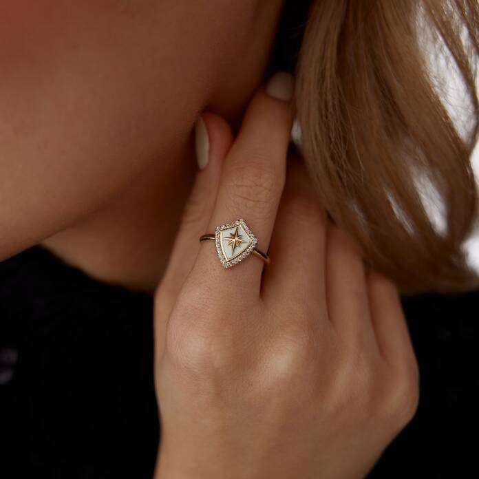 Kutup Yıldızlı Beyaz Kalkan Desen Yüzük - 2
