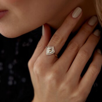 Kutup Yıldızlı Beyaz Kalkan Desen Yüzük - 3