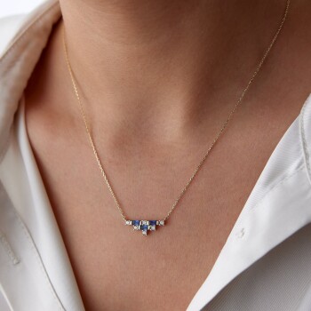 Lacivert Baget ve Beyaz Taşlı Kolye - MİST