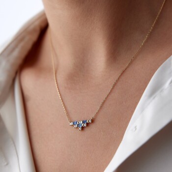 Lacivert Baget ve Beyaz Taşlı Kolye - MİST (1)