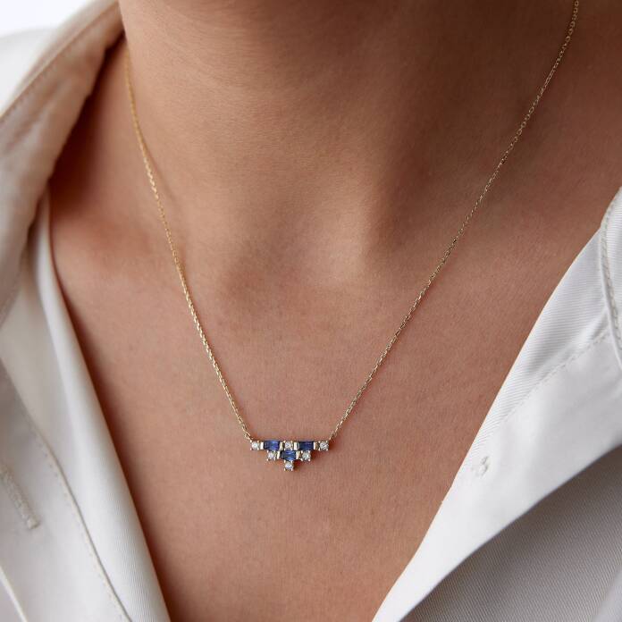 Lacivert Baget ve Beyaz Taşlı Kolye - 1