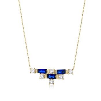 Lacivert Baget ve Beyaz Taşlı Kolye - 3