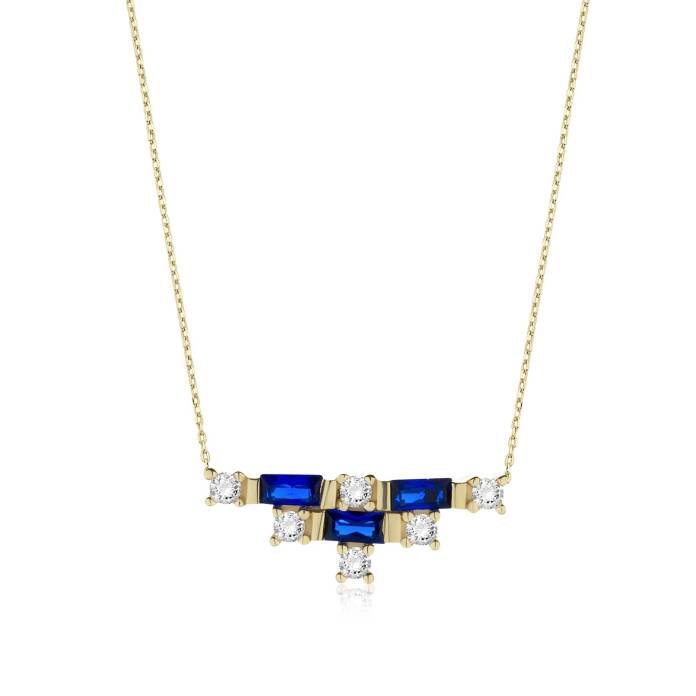 Lacivert Baget ve Beyaz Taşlı Kolye - 3