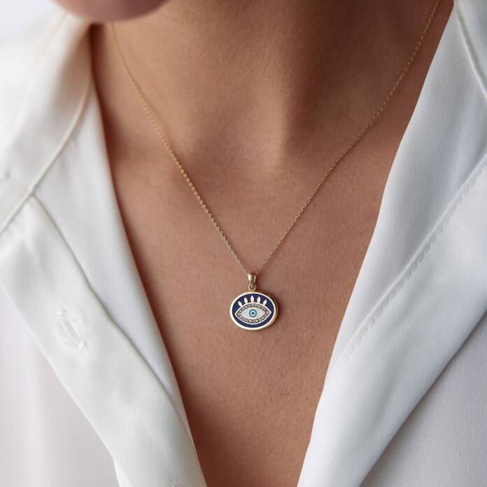 Lacivert Mineli Göz Kolye - 1