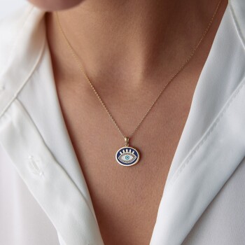 Lacivert Mineli Göz Kolye - Rayna