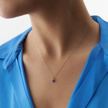 Lacivert Mineli Vintage Kolye - Alen (1)