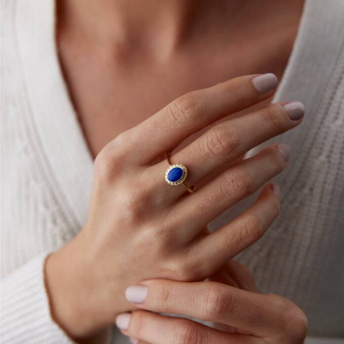 Lacivert Mineli Vintage Yüzük - 1