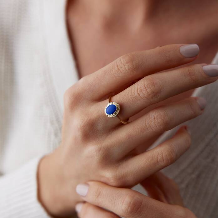 Lacivert Mineli Vintage Yüzük - 2