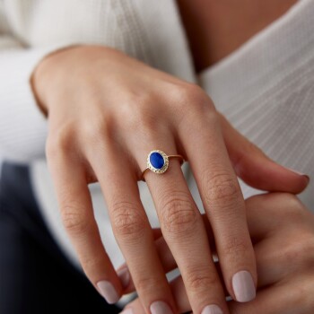 Lacivert Mineli Vintage Yüzük - 3