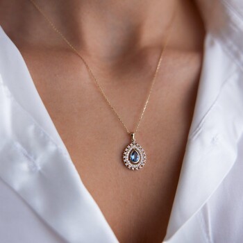 Lacivert Taşlı Damla Kolye - Rayna