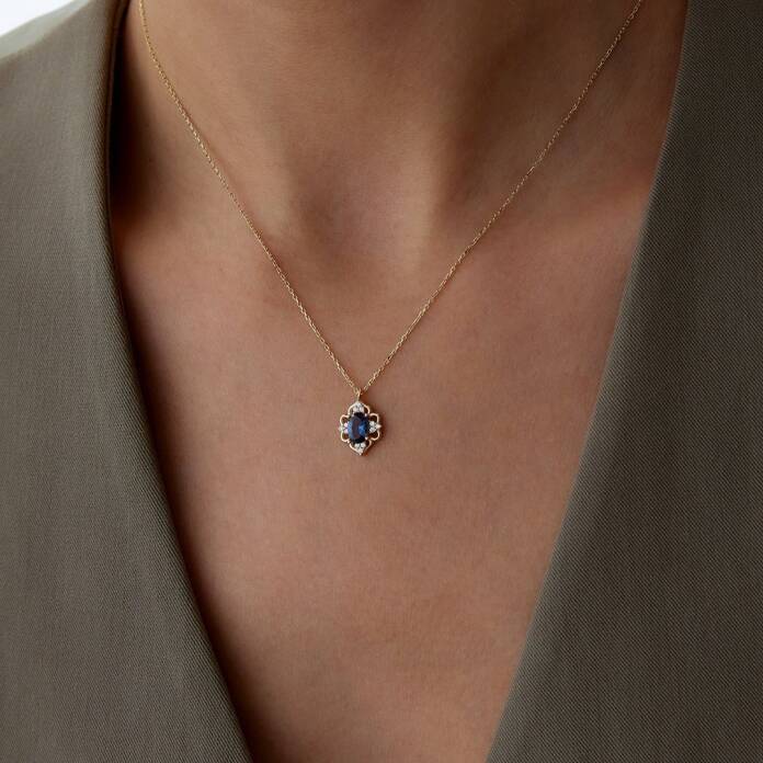 Lacivert Taşlı Queen Kolye - 3