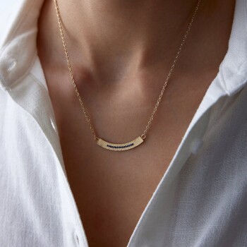 Lacivert Taşlı Salıncak Oval Line Kolye - RİTİM