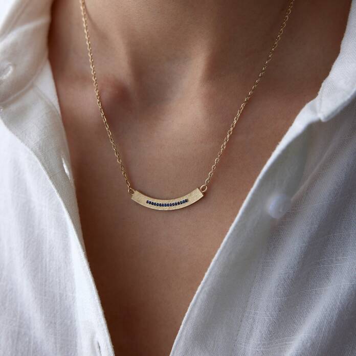 Lacivert Taşlı Salıncak Oval Line Kolye - 2