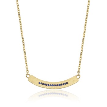 Lacivert Taşlı Salıncak Oval Line Kolye - 3