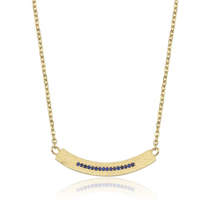 Lacivert Taşlı Salıncak Oval Line Kolye - 3