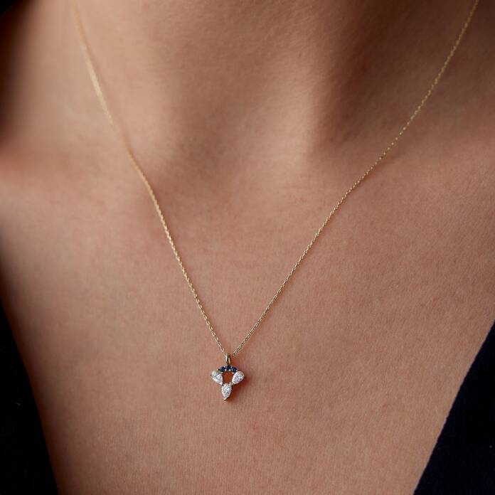 Lacivert Taşlı Üçlü Damla Kolye - 1