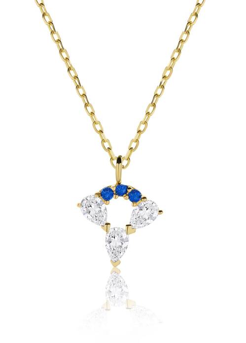 Lacivert Taşlı Üçlü Damla Kolye - 3