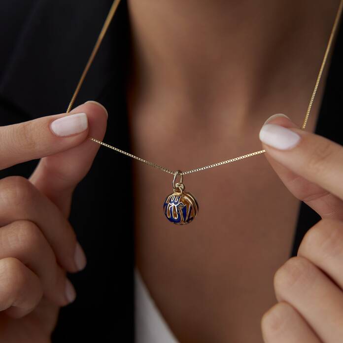 Lacivert Turkuaz Mineli Yazılı Kolye - 3