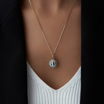 Lacivert Turkuaz Mineli Yazılı Kolye - Özçelik (1)