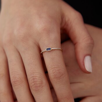 Lacivert Yarımtur Su Yolu Yüzük - 2