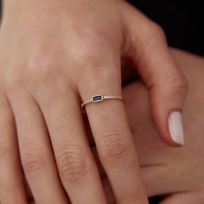 Lacivert Yarımtur Su Yolu Yüzük - 2