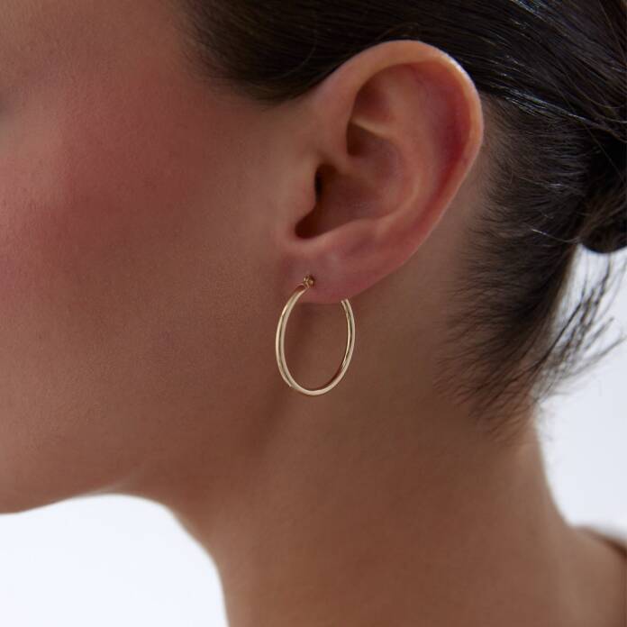 Large 2mm Oval Boru Halka Küpe - 2