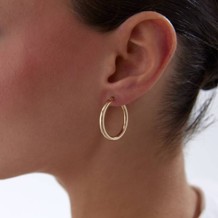 Large 3mm Oval Boru Halka Küpe - 1