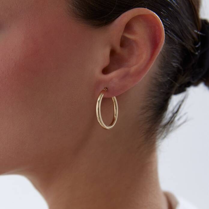 Large 3mm Oval Boru Halka Küpe - 2