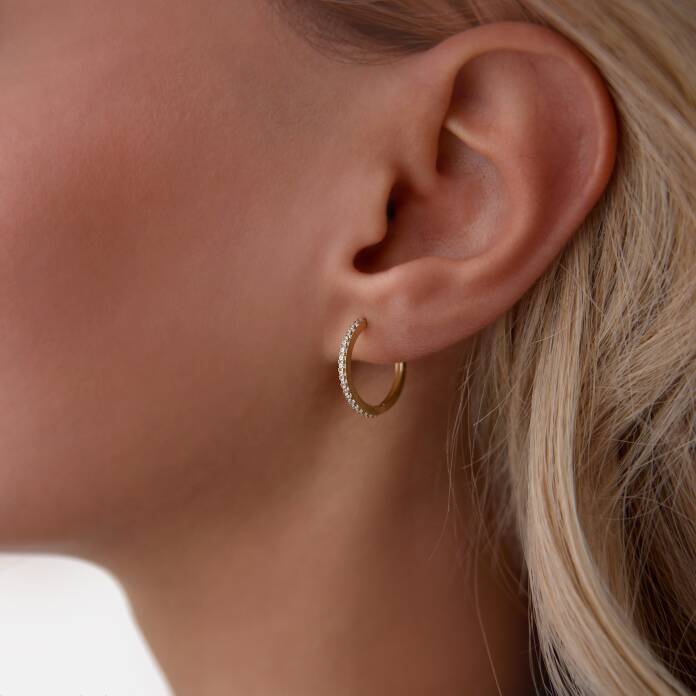 Large Taşlı Halka Küpe - 1