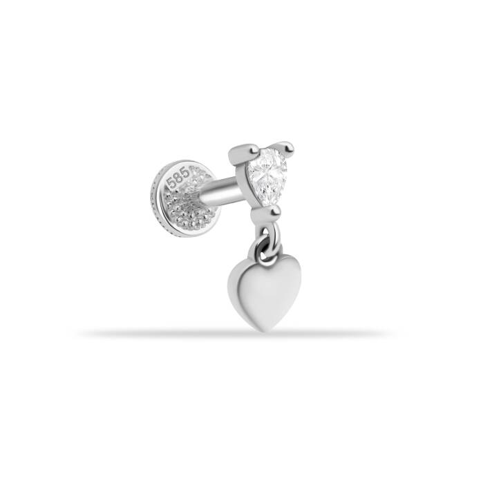 Markis Taşlı Kalp Sallantılı Minimal Tragus Piercing - 2