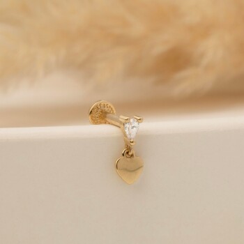 Markis Taşlı Kalp Sallantılı Minimal Tragus Piercing - 3