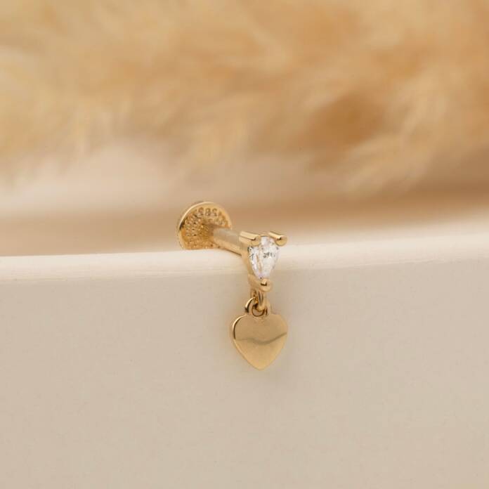 Markis Taşlı Kalp Sallantılı Minimal Tragus Piercing - 3